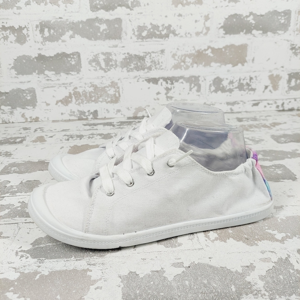 NEW Olivia Miller White Rainbow Tie Dye Elastic Lace Up Casual Sneakers V52